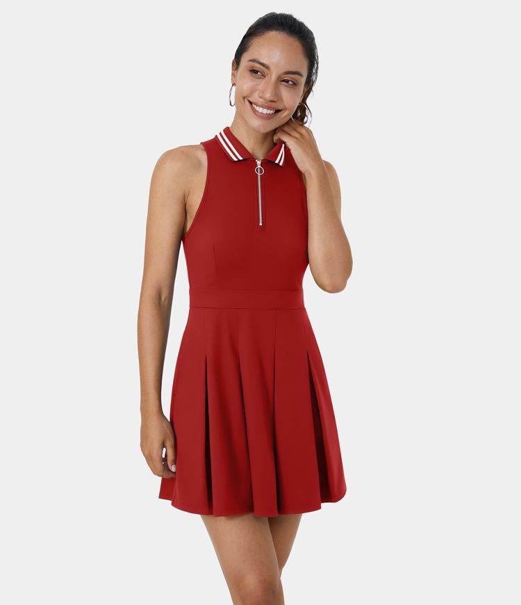 Women’s Collared Half Zip Side Pocket 2-Piece Pleated Golf Dress-Golf Tee Pocket - HALARA | HALARA