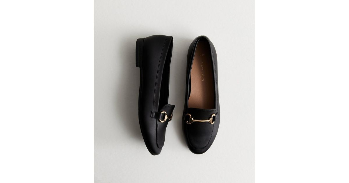 Black Leather-Look Snaffle Trim Loafers | New Look | New Look (UK)