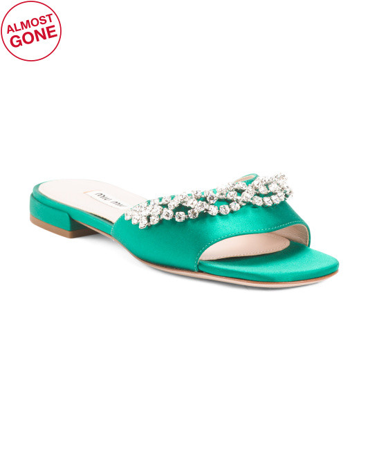 Made In Italy Raso 1 Embellished Satin Flat Slide Sandals | TJ Maxx