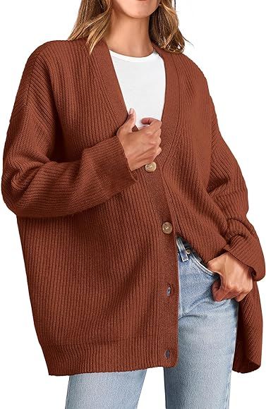 KIRUNDO Womens Cardigan 2023 Fall Fashion Oversized Open Front Button Lightweight Cardigans Casua... | Amazon (US)