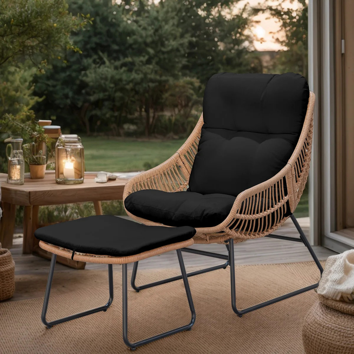 Allexis Wicker Outdoor Lounge Chair with Ottoman | Wayfair North America