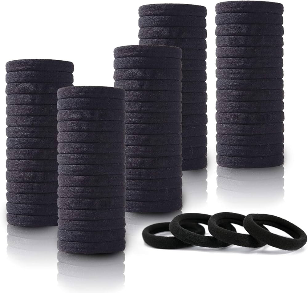 100PCS Black Hair Ties, Seamless Cotton Thick Black Hair Band, Elastic Hair Ties No Damage Ponyta... | Amazon (CA)