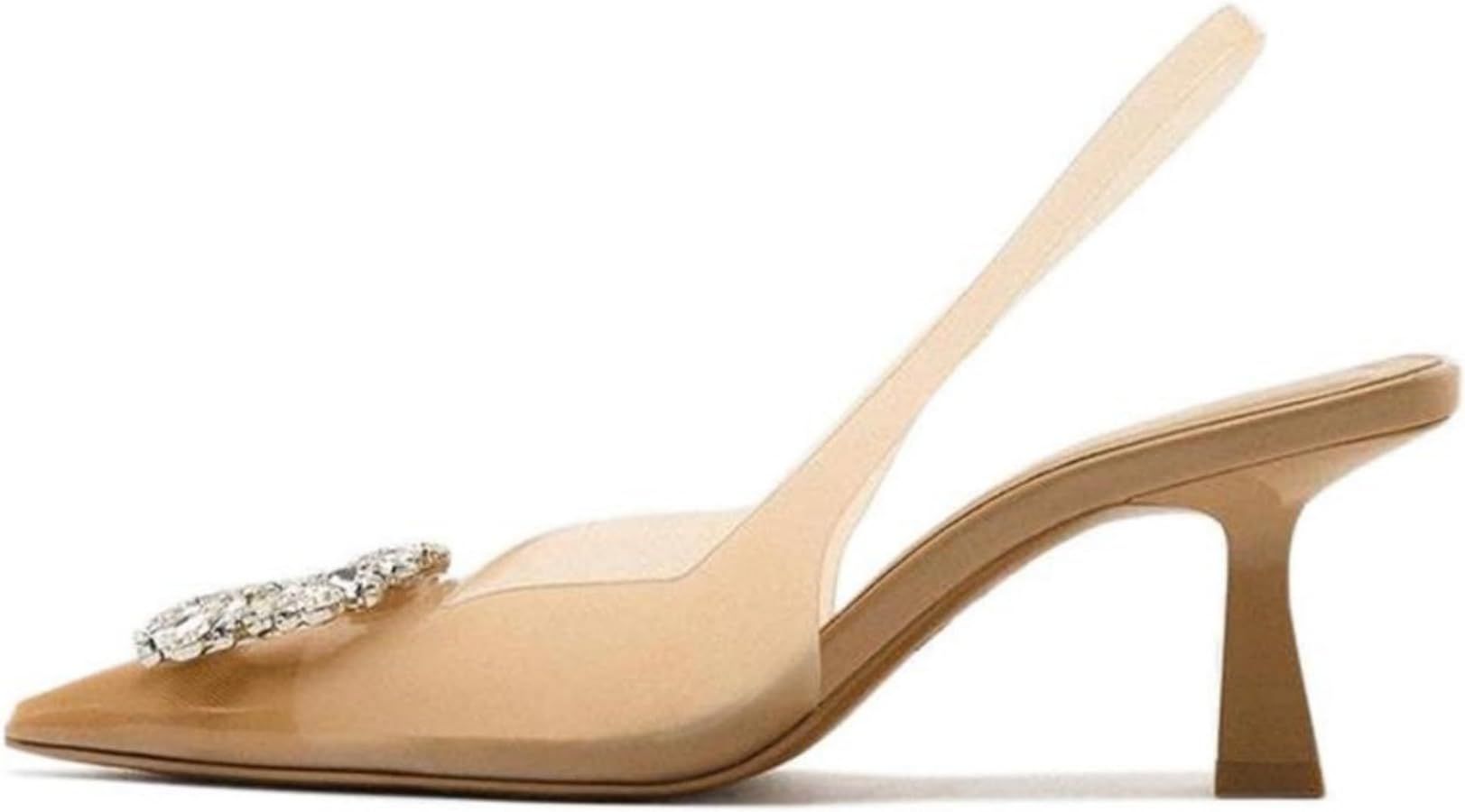 keleimusi Clear Slingback Heeled Shoes for Women Crystal Rhinestone Pointed Toe Wedding Kitten He... | Amazon (US)
