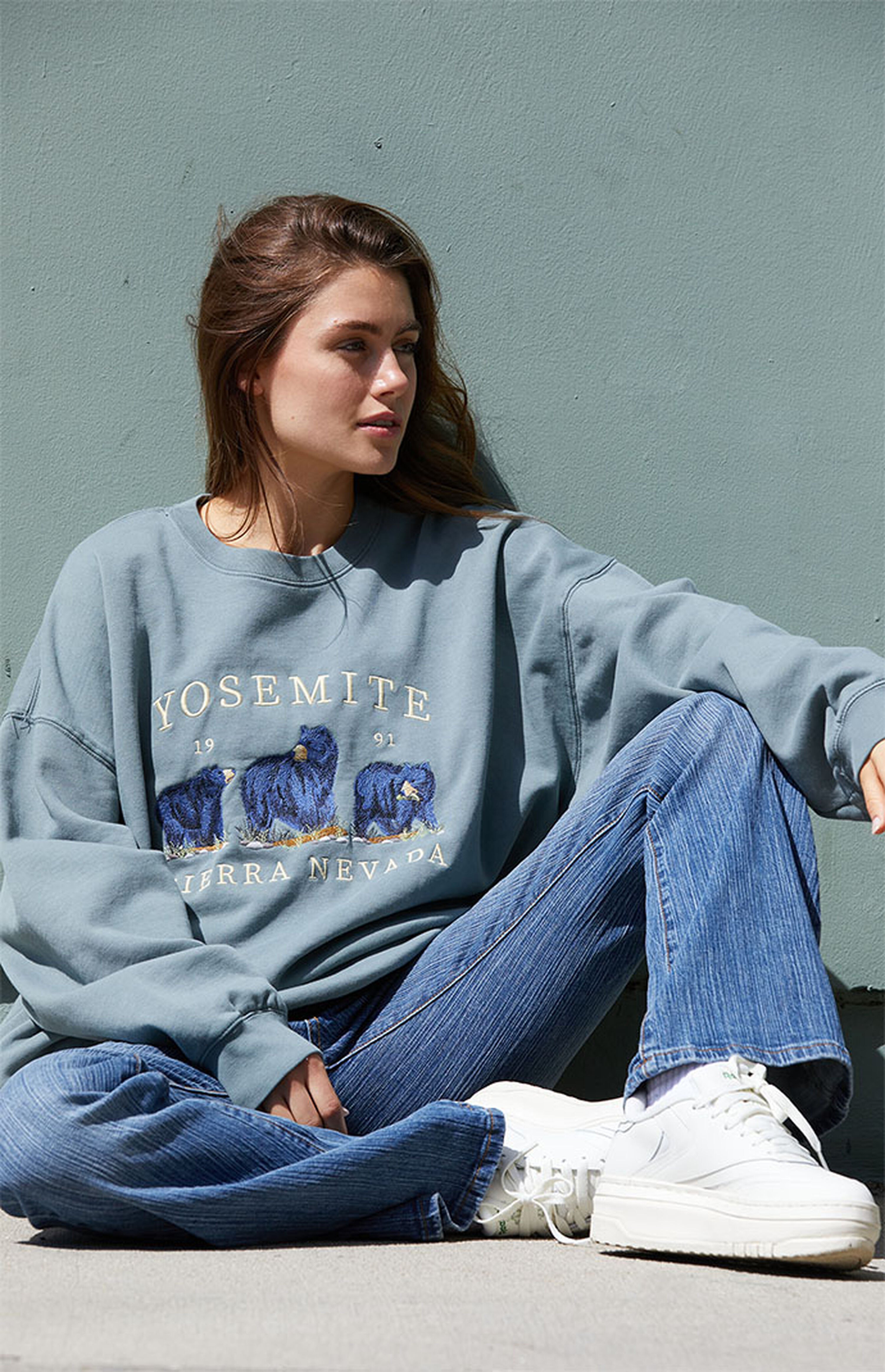 John Galt Pale Sage Green Yosemite Bears Crew Neck Sweatshirt | PacSun