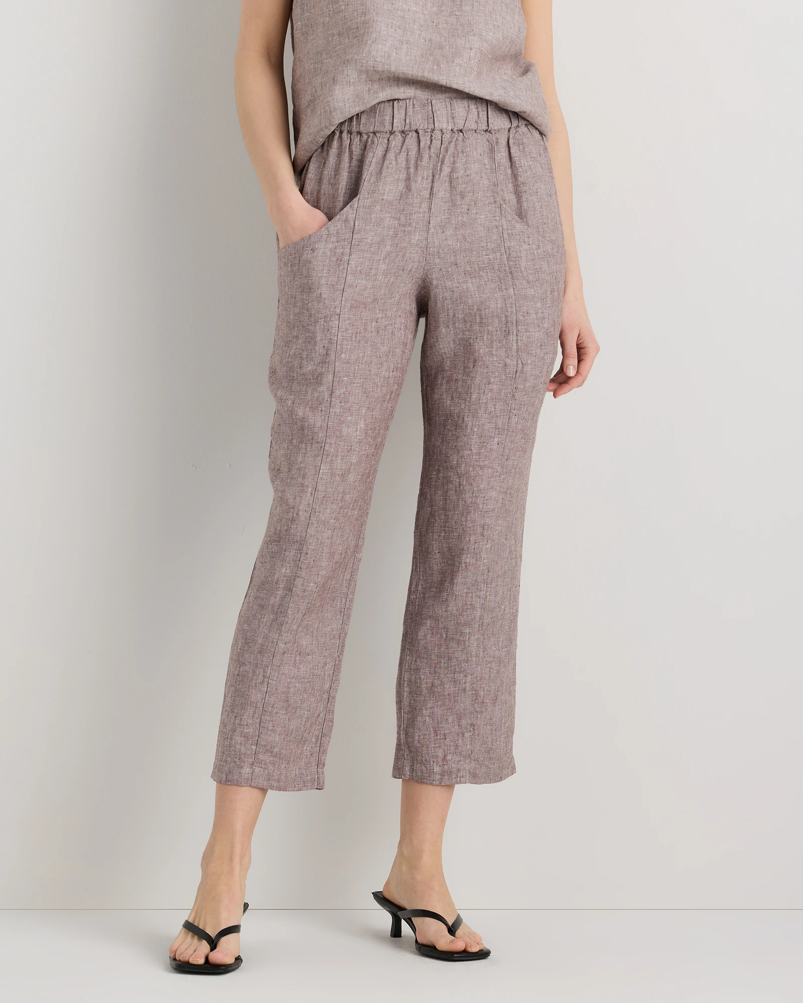 Quince | Women's 100% European Linen Tapered Ankle Pants in Light Cargo, Size XL | Quince