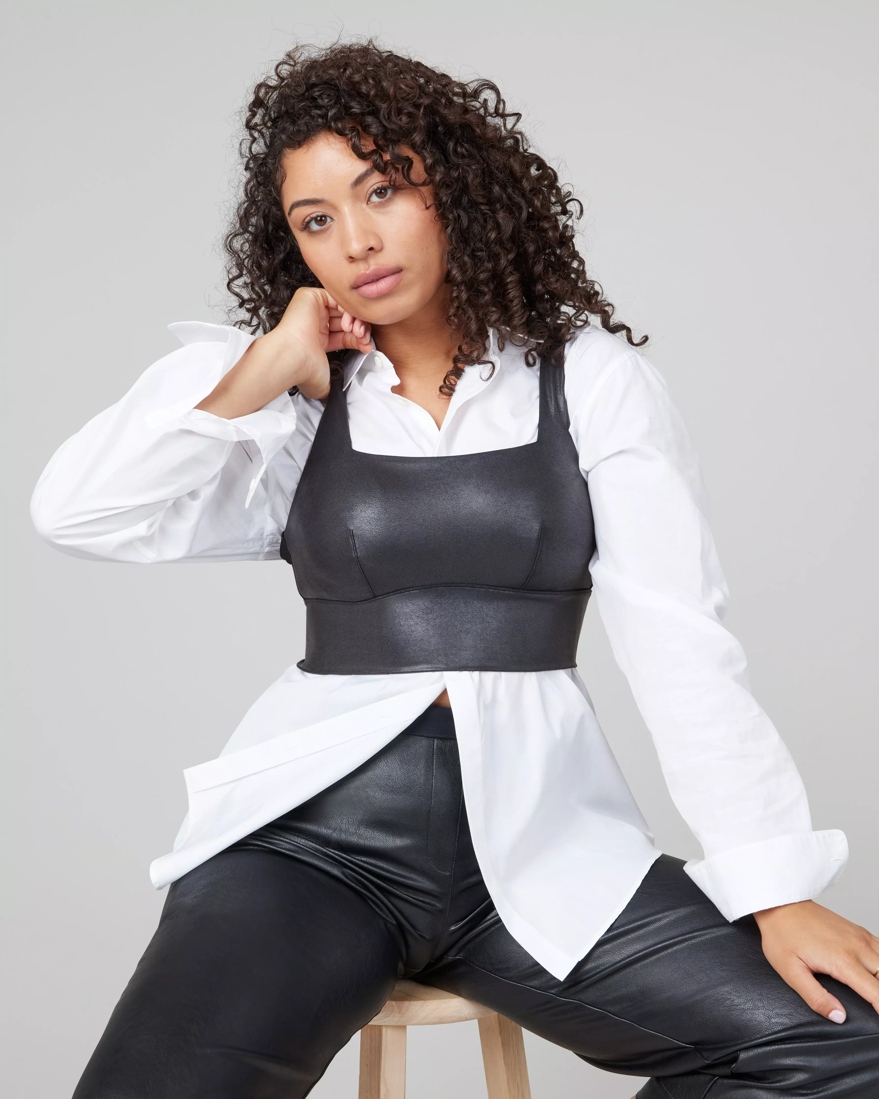 Faux Leather Squareneck Crop Top