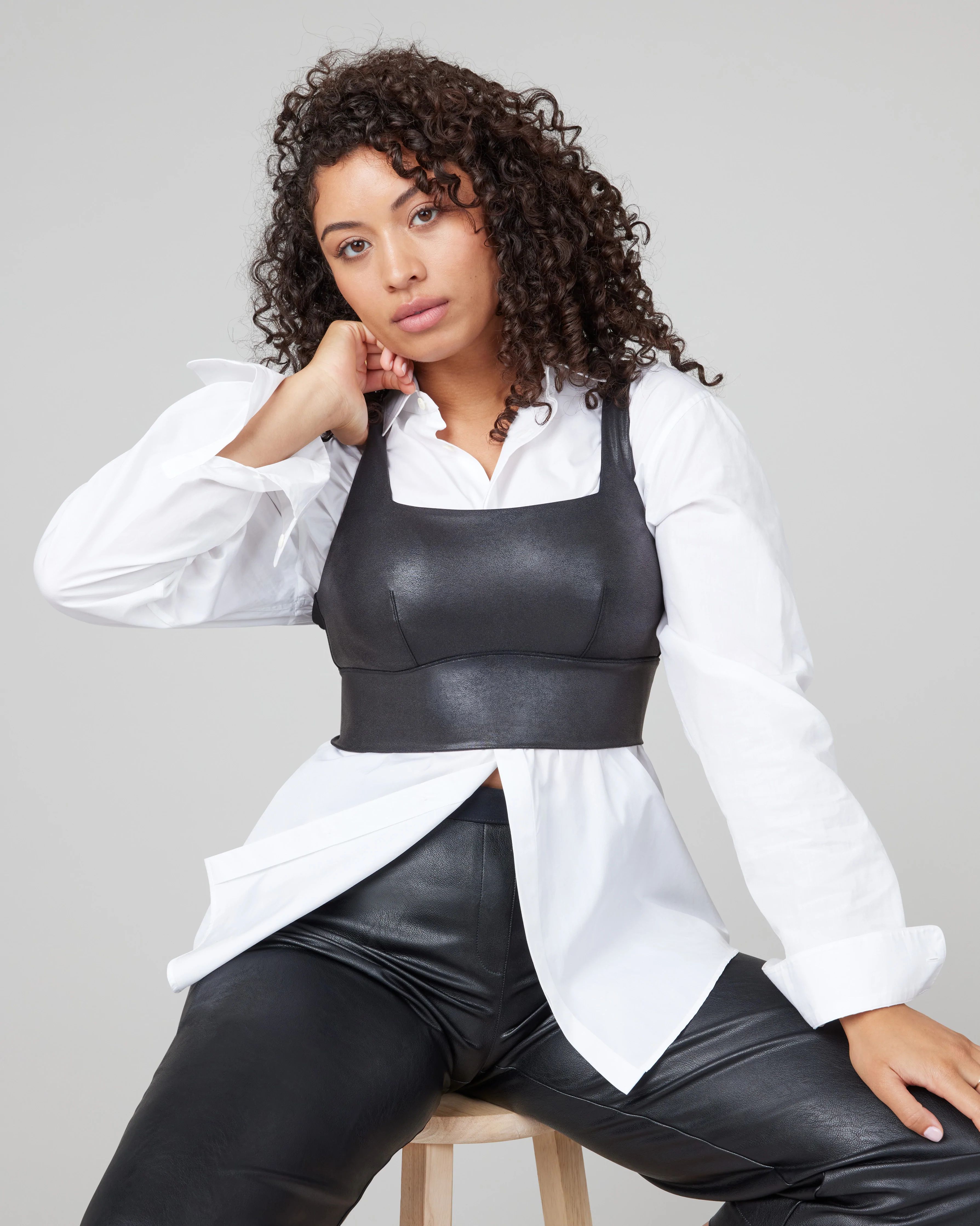 Faux Leather Square Neck Crop Top | Spanx
