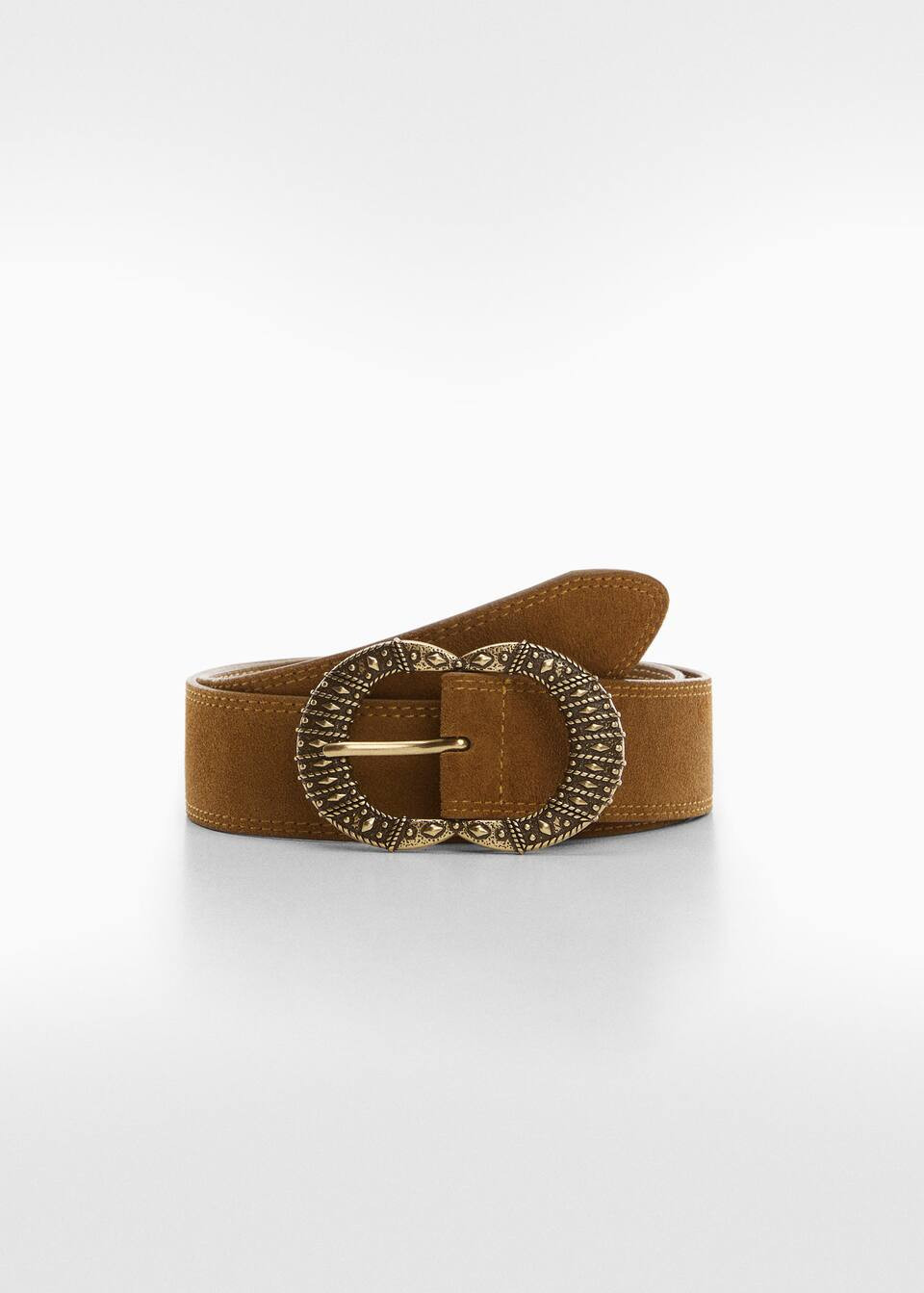 Embossed buckle leather belt -  Women | Mango USA | MANGO (US)