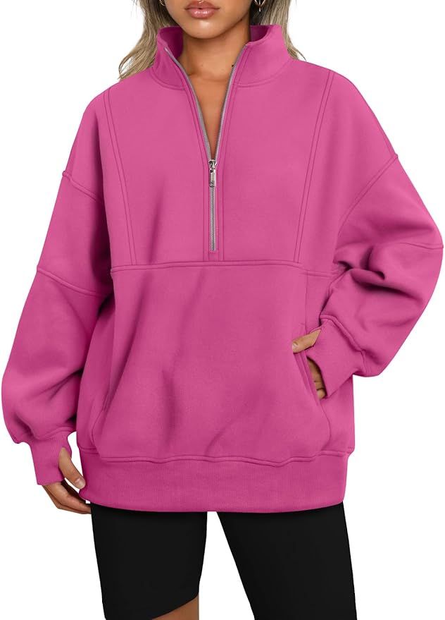 AUTOMET Women's Half Zip Oversized Sweatshirts Fleece Long Sleeve Hoodies Casual Sweaters with Po... | Amazon (US)
