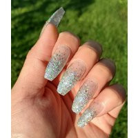 Holographic Silver Glitter Ombre Press On Nails - Long Coffin, Stiletto, Reusable | Etsy (US)