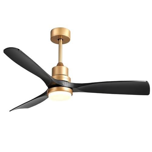 52" Modern Black and Gold Ceiling Fan with Lights and Remote, ETL Listed, 3 Downrods, 3 Wood Blade Gold Black Ceiling Fans, Reversible Quiet DC Motor, 3 Timer for Outdoor Patio Waterproof Bedroom | Amazon (US)