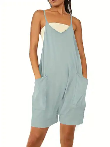 V Neck Sleeveless Romper Solid Casual Pocket Jumpsuit Summer - Temu | Temu Affiliate Program