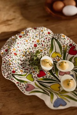 The Mud Fairy Blooming Hearts Stoneware Platter | Anthropologie (US)