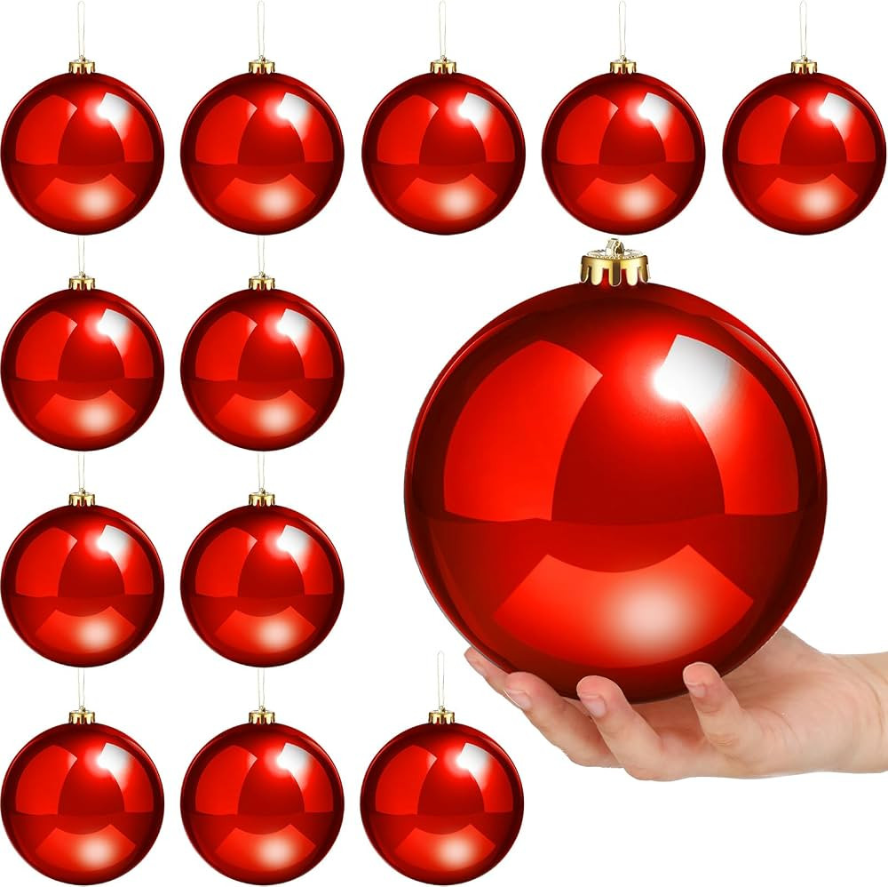 Zubebe 12 adornos de bola de Navidad grandes de 6 pulgadas, bolas de Navidad gigantes de plástic... | Amazon (US)
