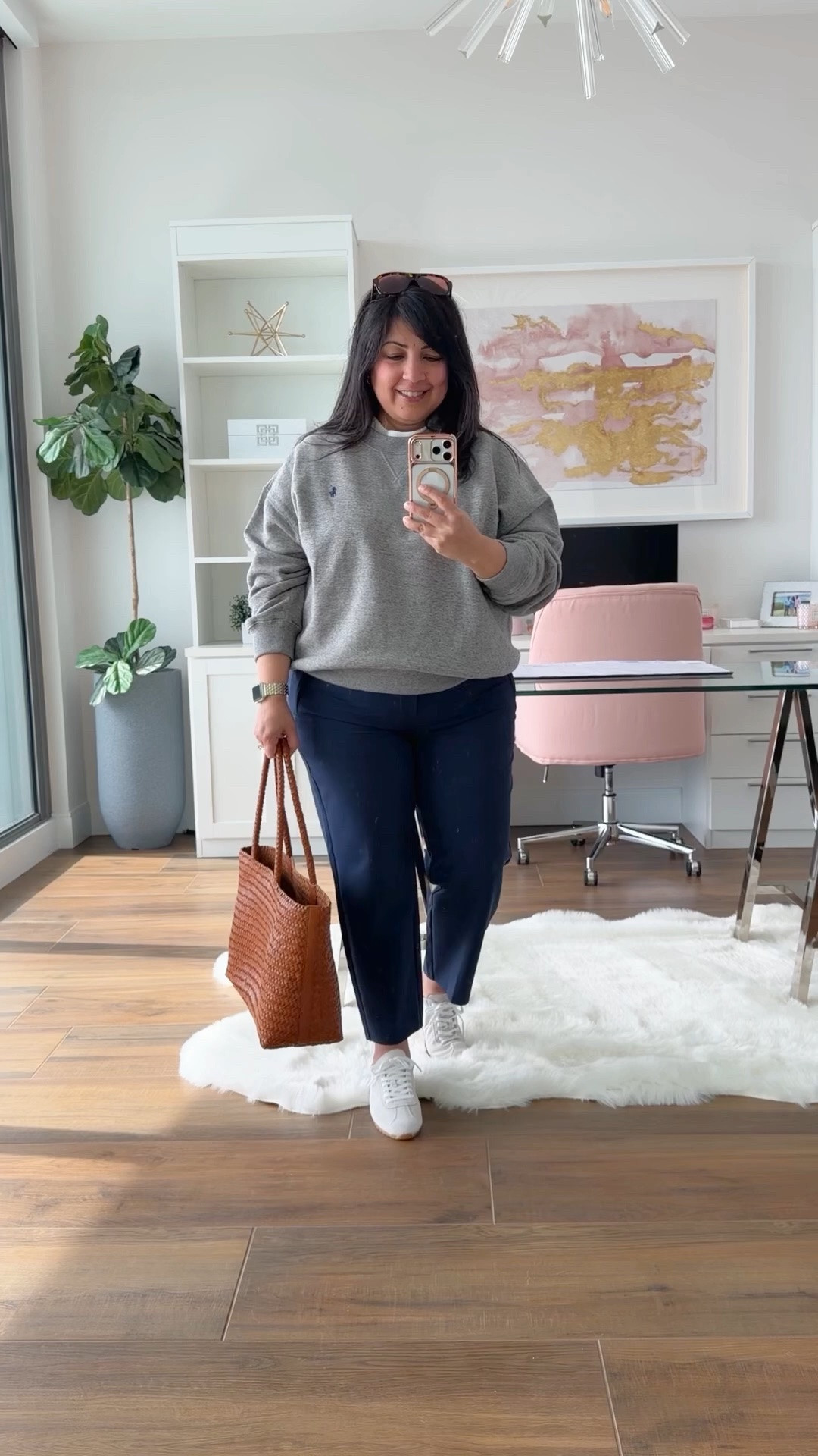 Easy casual everyday outfit! This sweatshirt is so soft and comfy and such a great everyday wardrobe staple. Paired it with these navy pants that are great for travel outfits and everyday wear. Easy to wash and wear and available in regular, petite and tall sizes. 

Polo Ralph Lauren grey sweatshirt size XL. Athleta Endless pants size 12 petite. Dolce Vita sneakers size up of in between sizes. Madewell woven tote bag.

#LTKxMadewell #LTKTravel #LTKOver40
