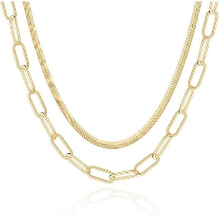 POfo Gold Layered Necklaces For Women 14K Gold Plated Dainty Coin Pendant Choker Necklace Herringbone Snake Necklace Paperclip Chain Layered Necklaces For Women Jewelry Gifts[L8788] | Walmart (US)