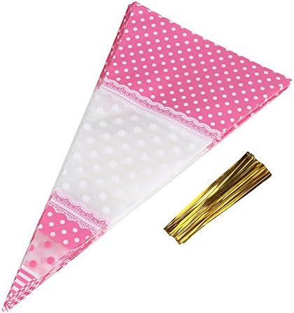 FTVOGUE 50 Piece Clear Cone-Shaped Treat Popcorn Bags Treat Bags Cellophane Candy Bags with Twist... | Amazon (US)