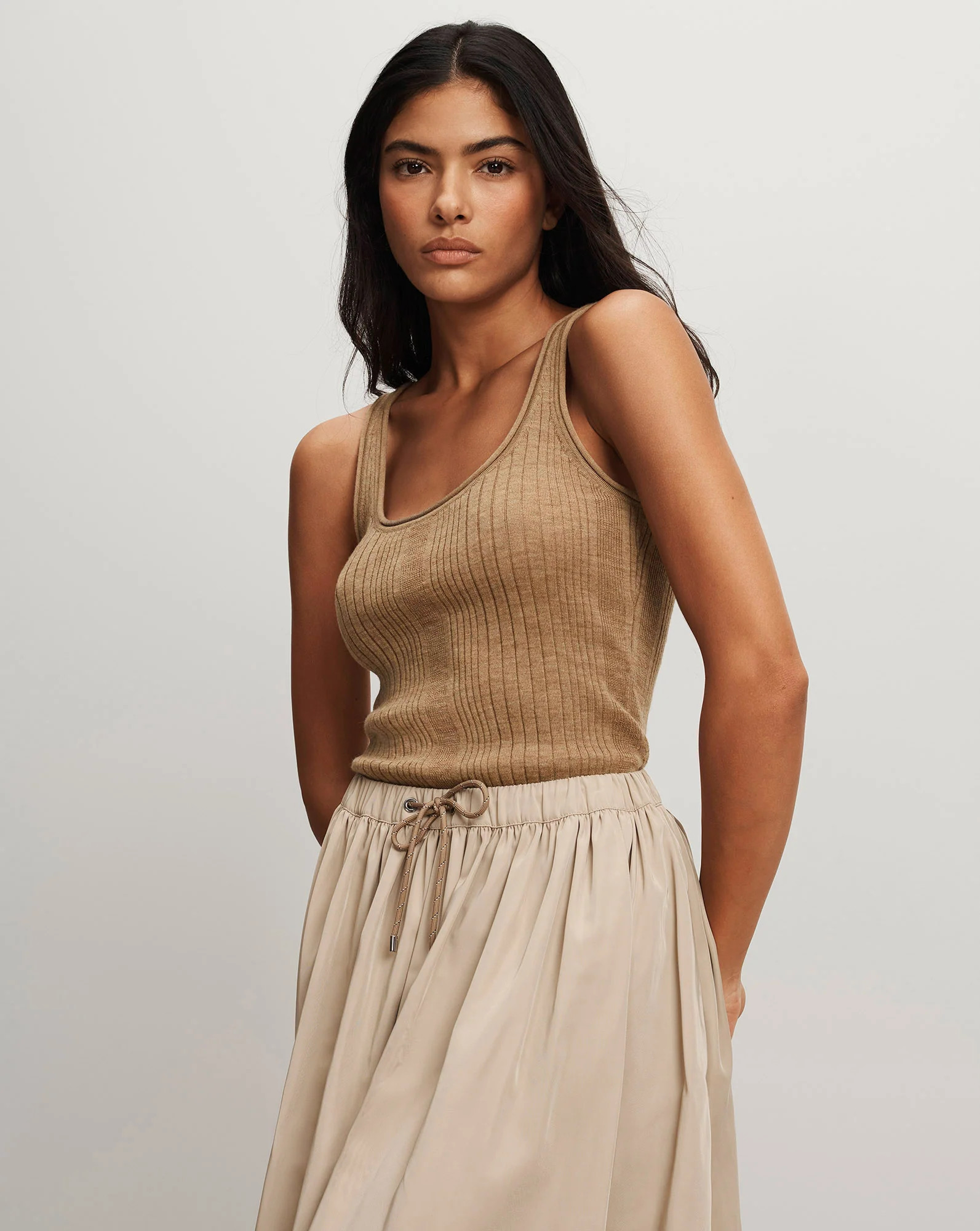 Birke Merino Wool Tank Top in Dark Khaki | Veronica Beard | Veronica Beard