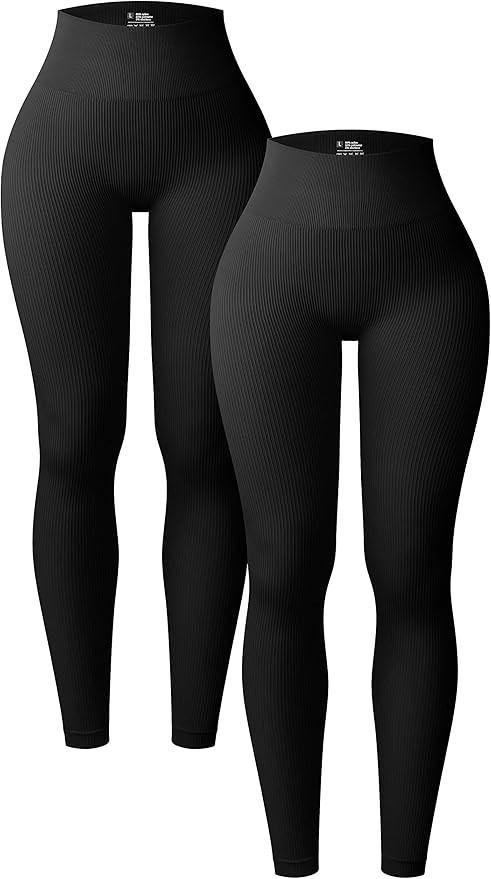 OQQ Women's 2 Piece Yoga Leggings Ribbed Seamless Workout High Waist Athletic Pants Black Coffee ... | Amazon (US)