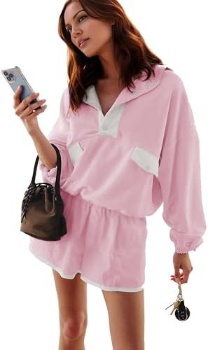 Women's Two Piece Short Sets Summer Lounge Sweatsuits Long Sleeve Outfits Travel Tracksuit with P... | Amazon (US)