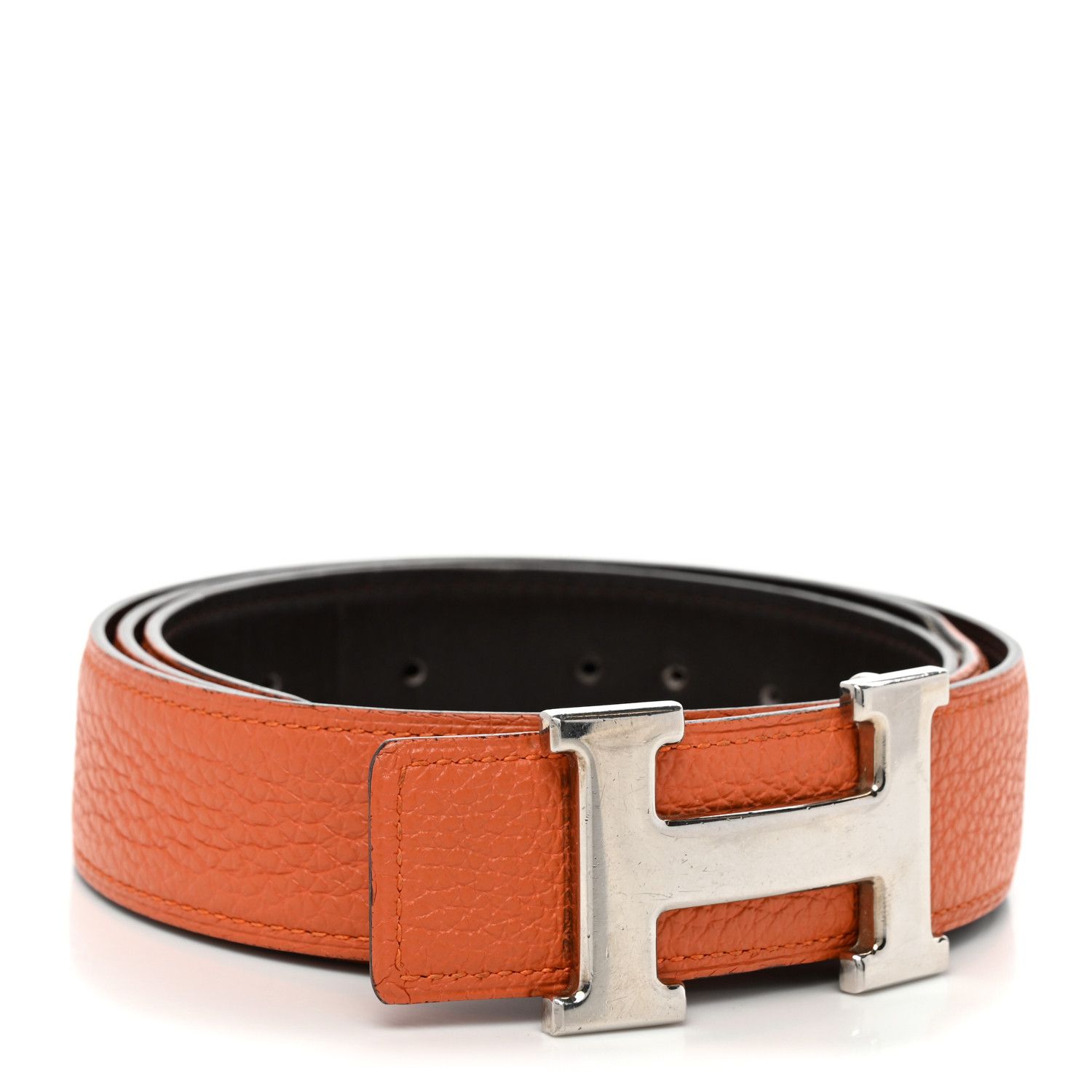 Togo Box 32mm H Belt 85 34 Orange Chocolate | FASHIONPHILE (US)