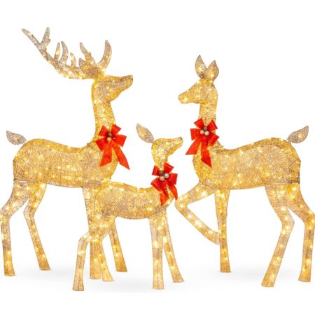 Best Choice Products 3-Piece Large Lighted Christmas Deer Family Set 5Ft Outdoor Yard Decoration with 360 LED Lights, Stakes, Zip Ties - Gold

#LTKhome #LTKHoliday #LTKSeasonal