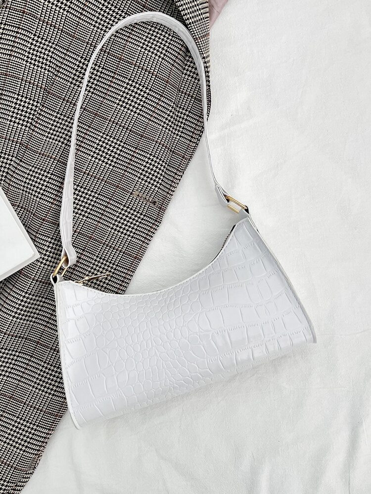 Minimalist Croc Embossed Baguette Bag | SHEIN