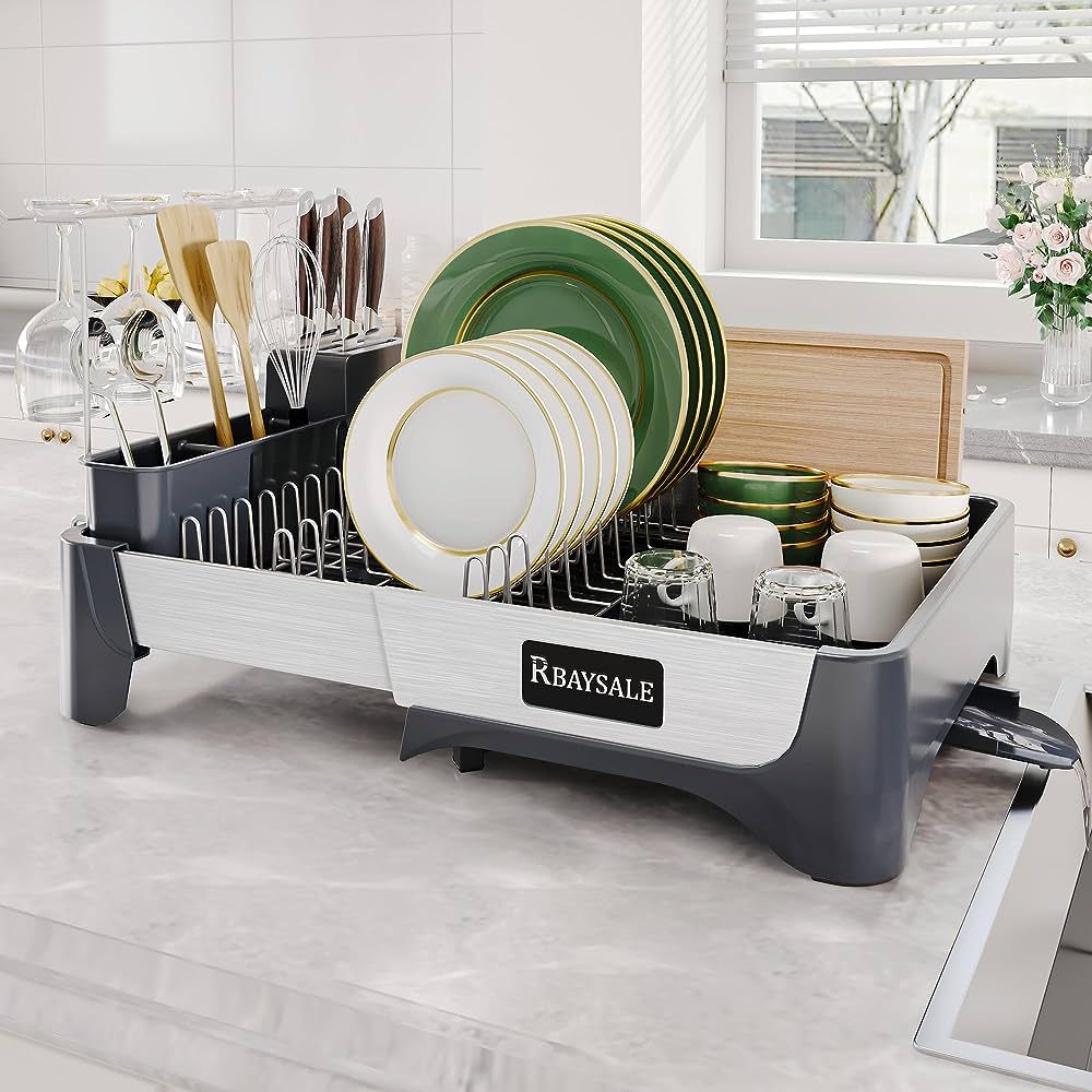 RBAYSALE Dish Drying Rack, 304 Stainless Steel Dish Rack Large Expandable Dish Drainer with Alumi... | Amazon (US)