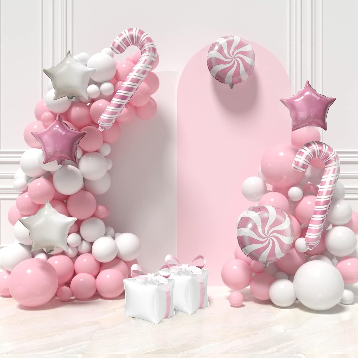 HOUSE OF PARTY Christmas Balloon Arch Garland Kit - Pink and White Balloons - Merry Christmas Par... | Amazon (US)