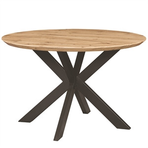 LeisureMod Ravenna 47" Round Natural Wood Dining Table W/ Modern Geometric Base | Homesquare