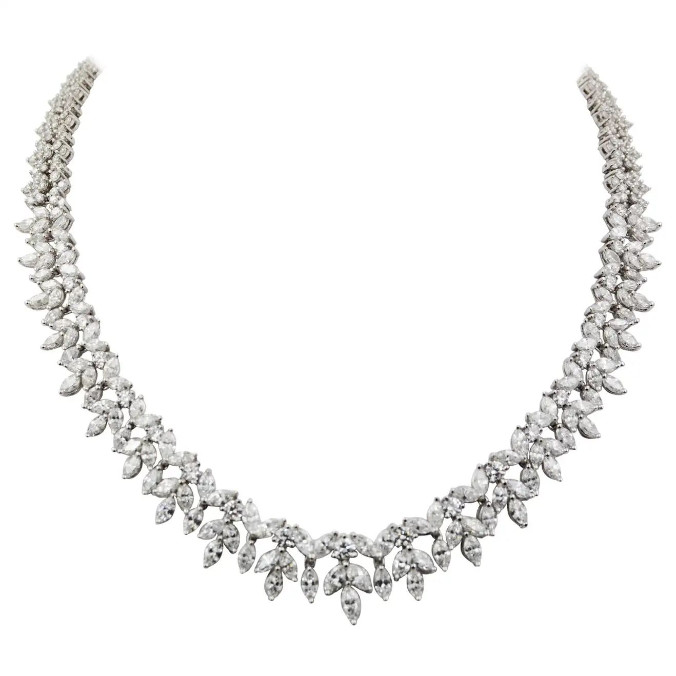 33.06 Carat Diamond and Platinum Two-Row Wreath Necklace | 1stDibs