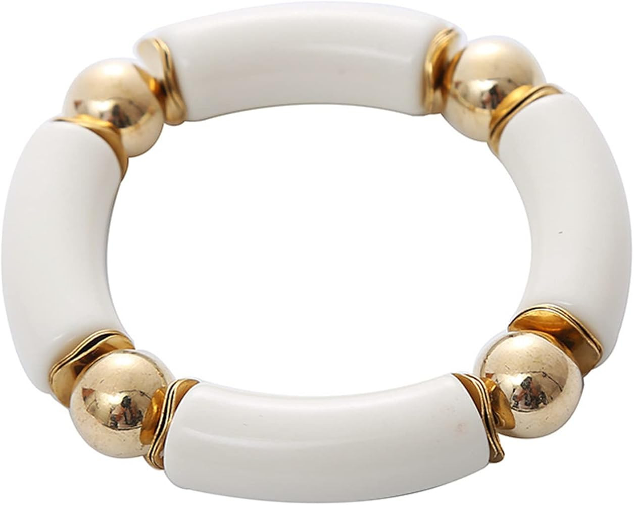 Chunky Acrylic Bamboo Tube Curved Bangle Bracelet for Women Girl Teen Colorful Resin Stacking Str... | Amazon (US)