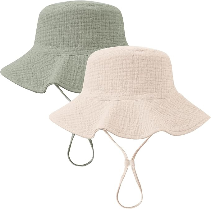 Konssy 2 Pack Muslin Baby Sun Hat UPF 50+ Sun Protection Baby Bucket Hat Summer Beach Hats with W... | Amazon (US)