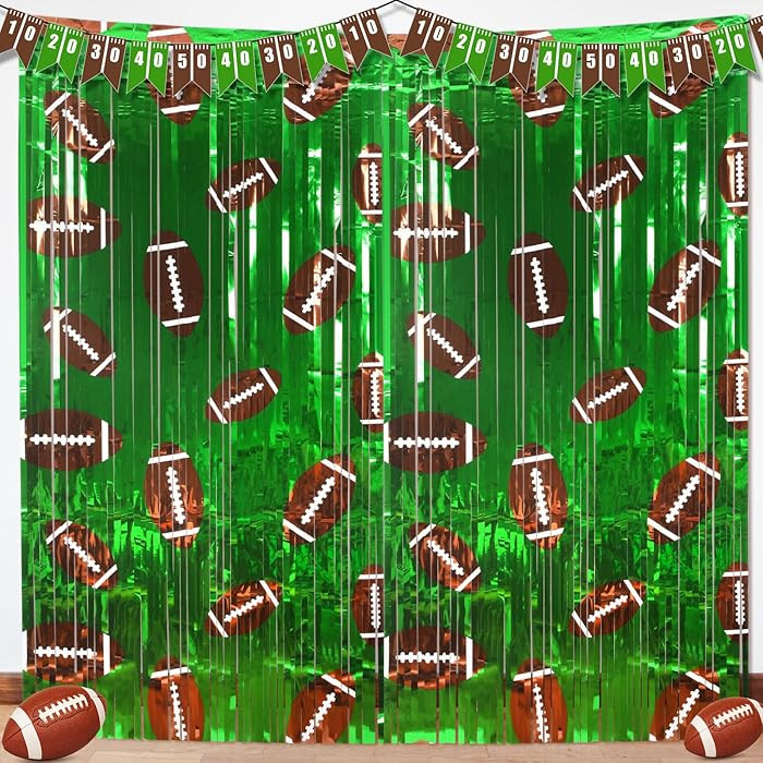 2 Pack Football Party Decorations Photo Props 3.3x6.6 ft Football Foil Fringe Curtain Backdrop Bi... | Amazon (US)