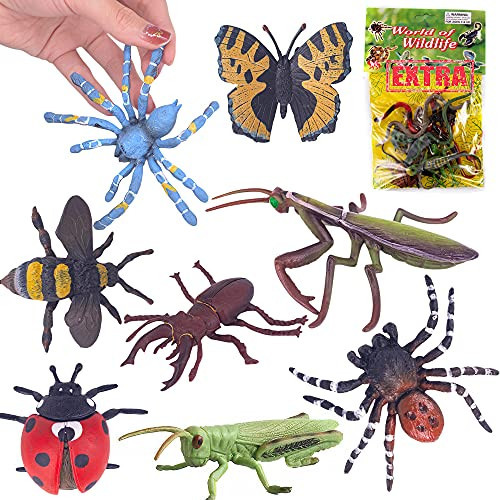 Lynkaye 20 pcs Plastic Insects Lifelike Assorted Figures Realistic Insect Animal Model - Butterfly, Ladybug, Mantis, Bee, Grasshopper, Stag Beetle, Red Spider, Blue Spider (20 Pcs Bugs) | Amazon (US)