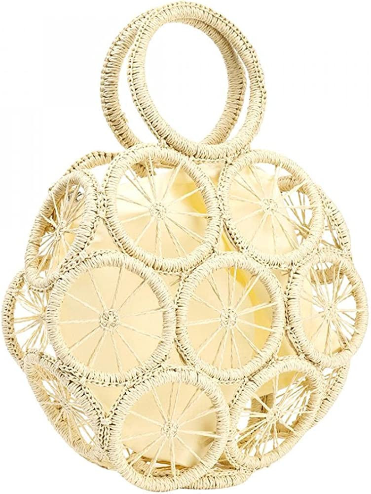 Straw Crossbody Bag for Summer Women Beach Shoulder Top Round Lemon Pattern Tote Handbag, Amazon  | Amazon (US)