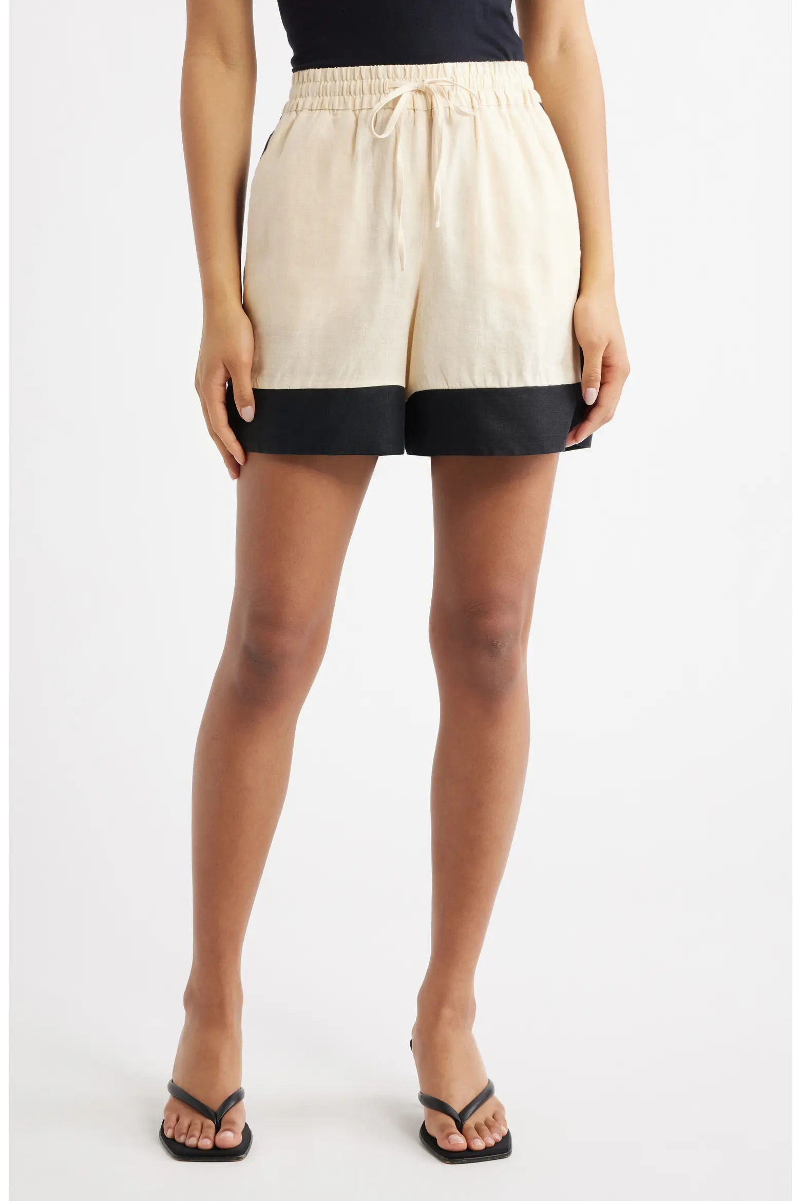 MANGO Morti Colorblock Linen Shorts (Women) | Nordstrom | Nordstrom