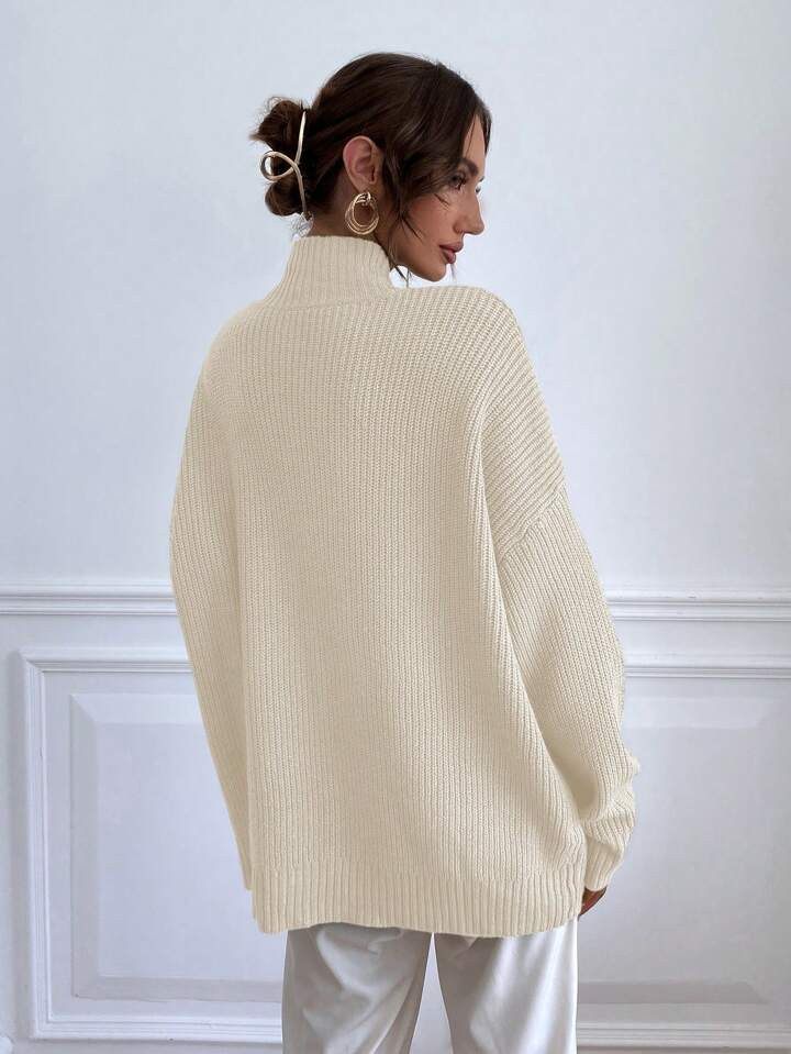 SHEIN Frenchy Mock Neck Ribbed Knit Sweater | SHEIN