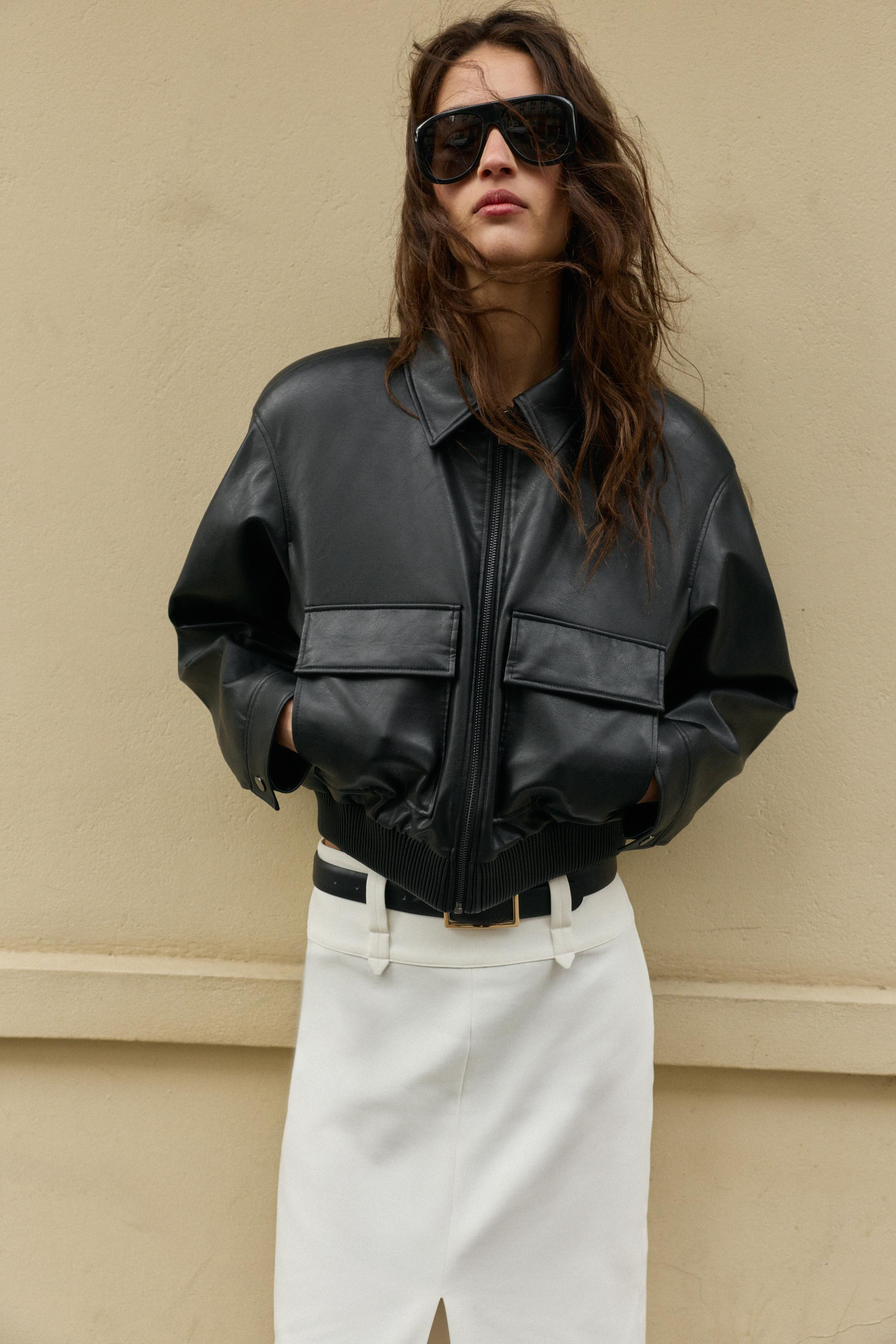 FAUX LEATHER BOMBER JACKET WITH SHOULDER PADS | Zara UK