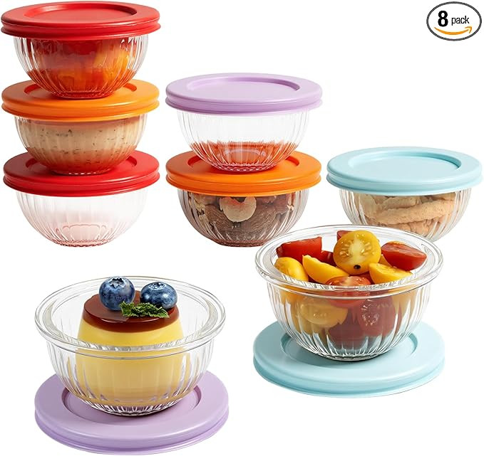 Freshmage Small Glass Bowls with Lids, [8 Pack-6.25 Oz] Meal Prep Bowls Set, Stackable Small Food... | Amazon (US)