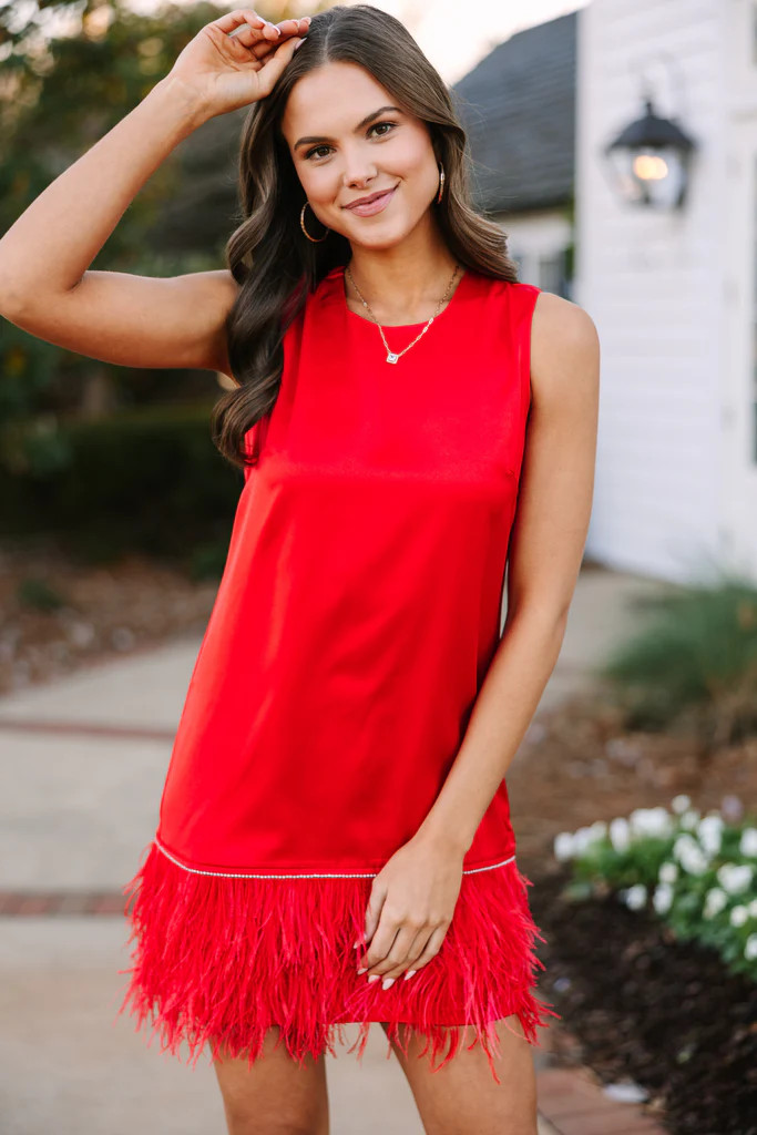 All The Drama I Need Red Feather Shift Dress | The Mint Julep Boutique