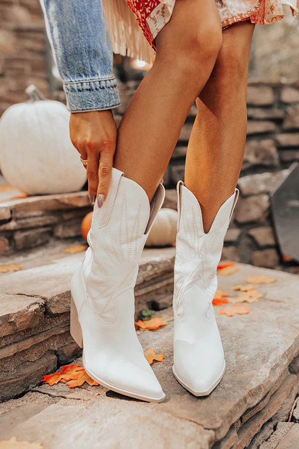 The Beau Faux Leather Cowboy Boot In Ivory | Impressions Online Boutique