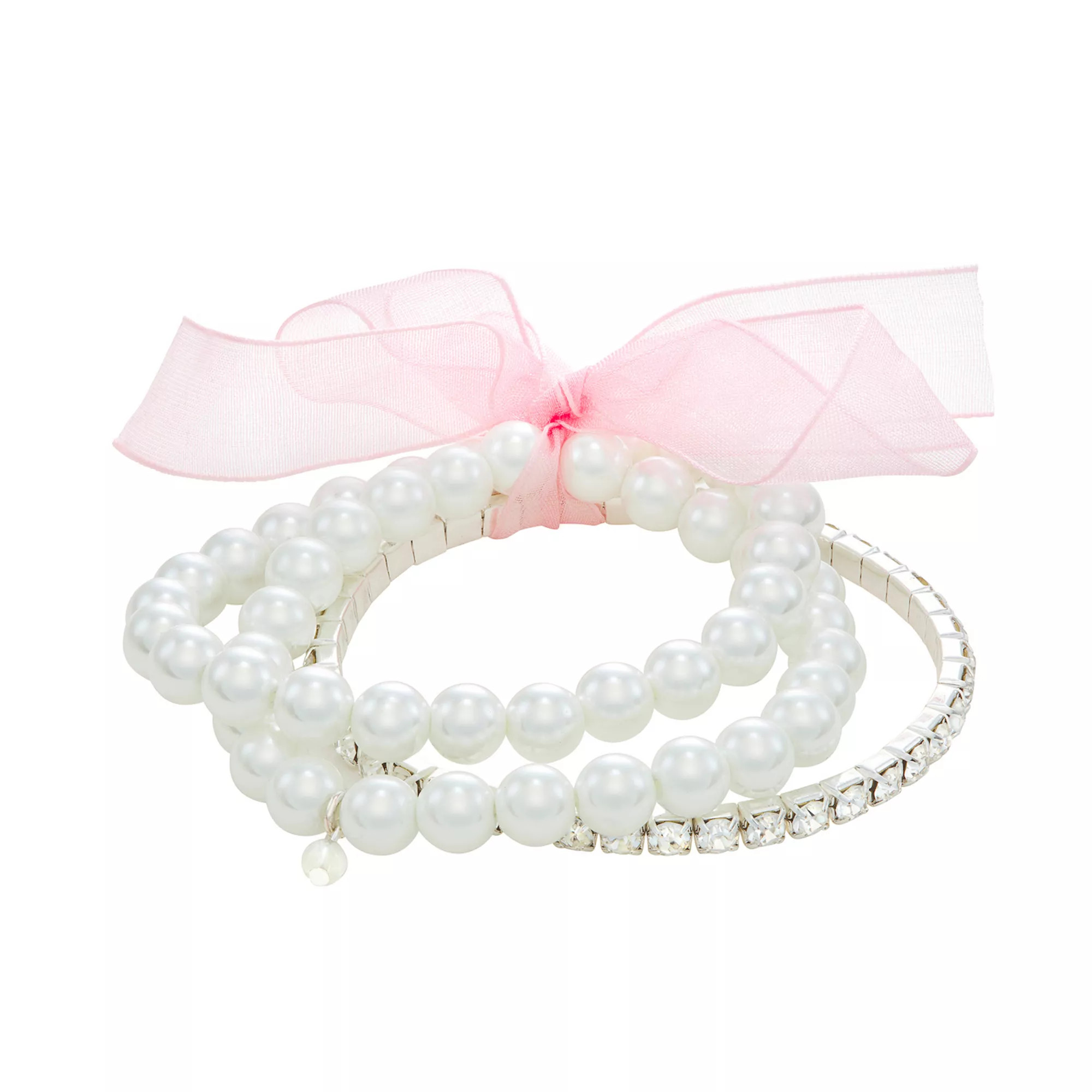 You're Invited Silver Tone Crystal & Simulated Pearl Stretch Bracelets Set | Kohl's