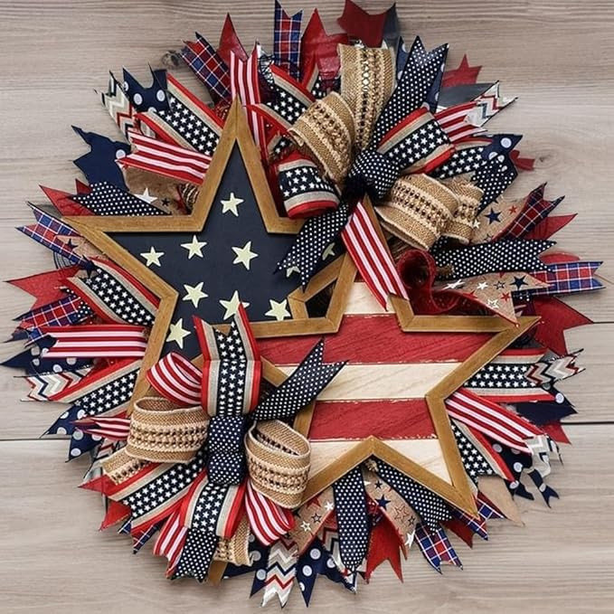 250th Anniversary Patriotic Wreath - Red White Blue Front Door Decor, 4th of July Memorial Day Wr... | Amazon (US)