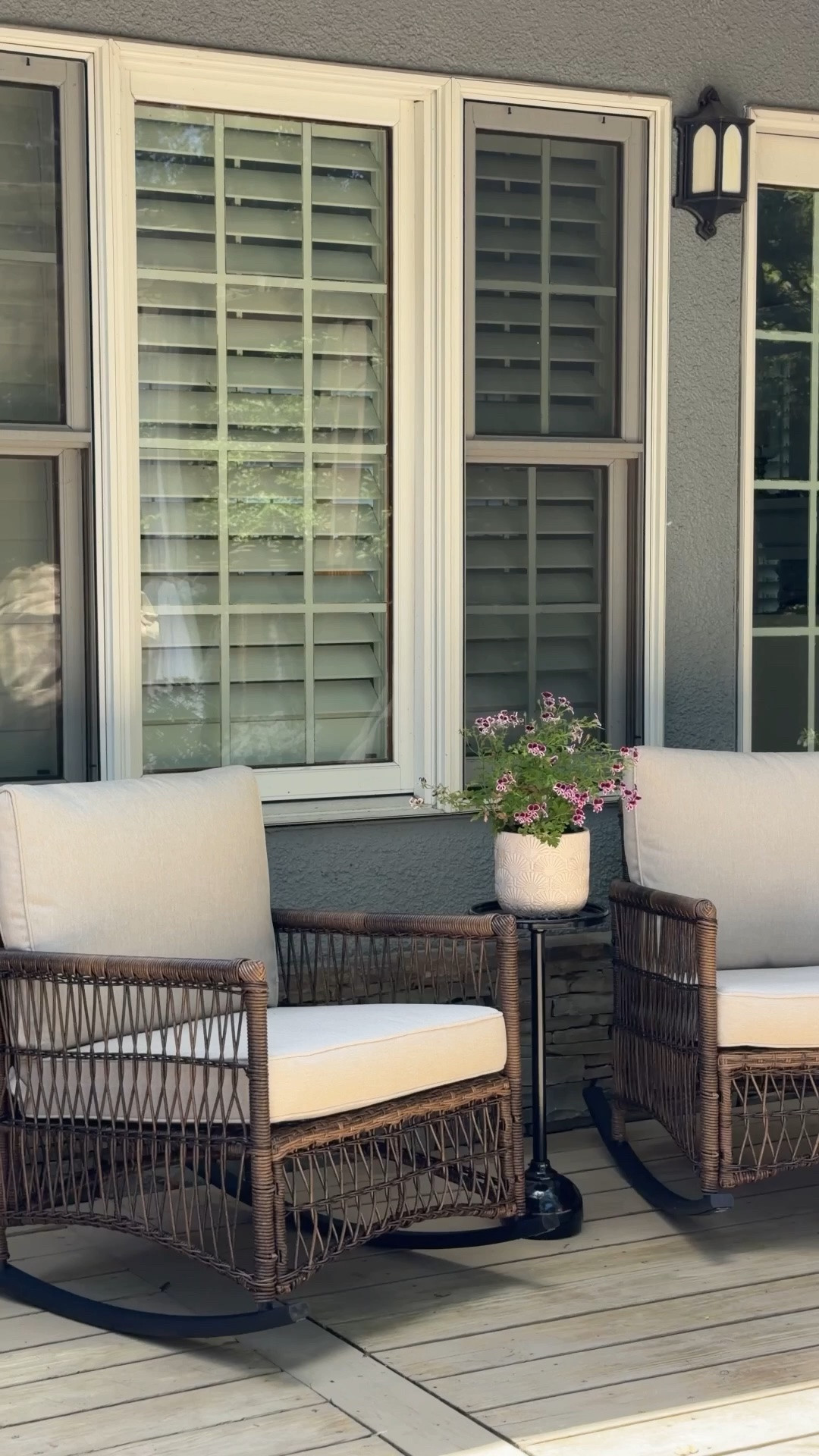 #Ad I've always believed the best outdoor spaces are the ones that actually get used.

We recently swapped our black rocking chairs for these woven rockers and they've completely changed the feel of this corner. The texture adds so much warmth, but what really sold me was the deeper seat and cushions. They're the kind of chairs you settle into with your morning coffee and somehow end up staying a little longer.

Everything is linked in my LTK Shop! Comment SHOP and I’ll send your way. 

@wayfair #WayfairPartner #wishyouwerehere #outdoor #Wayfair
