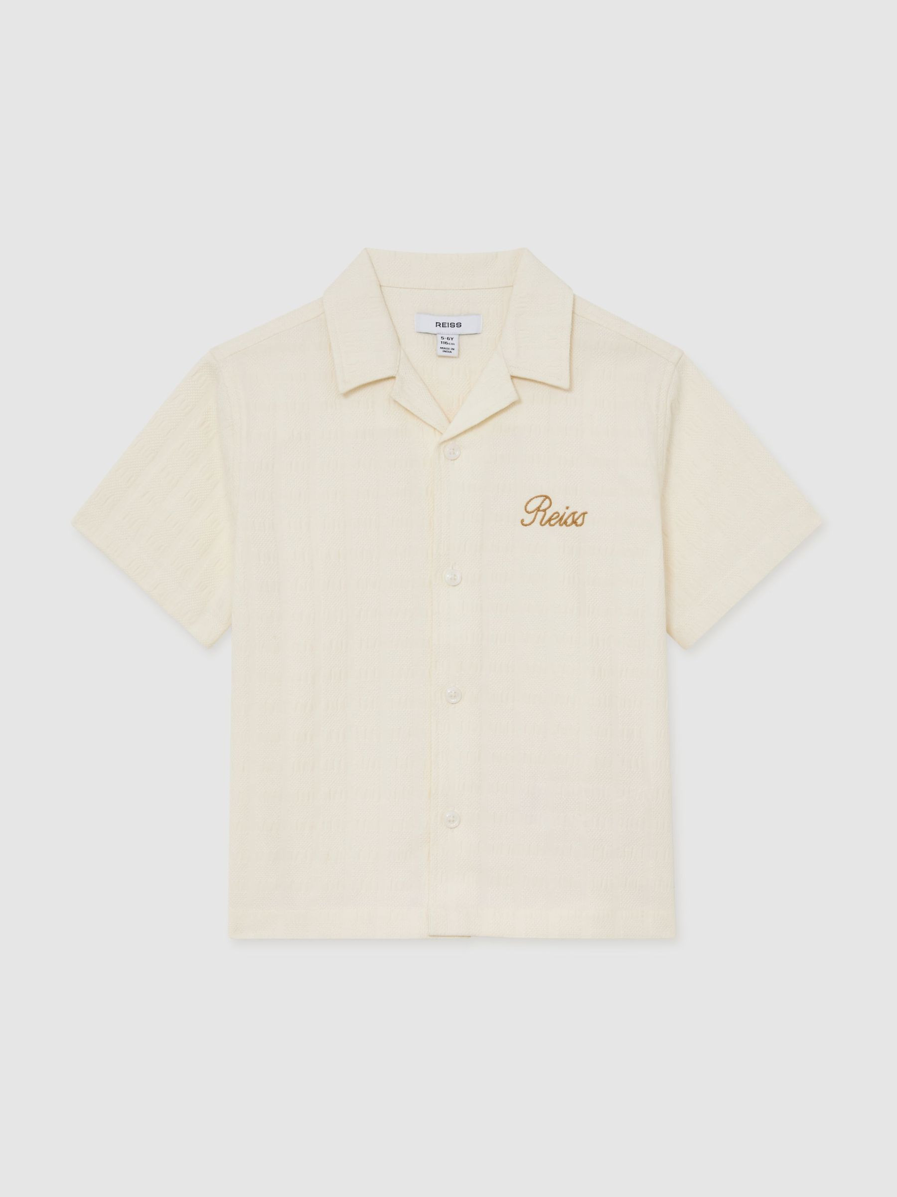 Reiss 3-9 yrs Textured Logo-Embroidered Shirt in White - REISS | Reiss UK