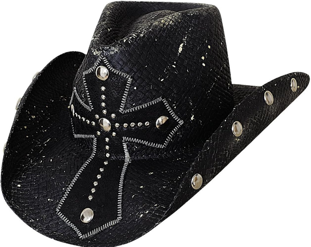 Bullhide No Mercy Panama Straw Western Hat with Leather Cross and Studded Brim | Amazon (US)
