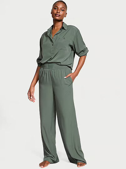 Luxe Crepe Wide-Leg Sleep Pant, Green, Smallreg - Women's Pajama Bottoms - Victoria's Secret | Victoria's Secret (US / CA )