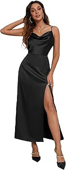 Aigeman Women's Sexy Spaghetti Straps Backless Maxi Dress Drape Cowl Neck Side Slit Cocktail Part... | Amazon (US)