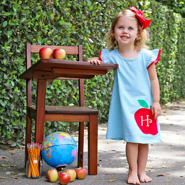 Aqua Stripe Apple Dress | Classic Whimsy